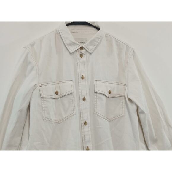 American Eagle Women’s Button Up Shacket Oversized Cream White Denim Size S - Picture 3 of 12